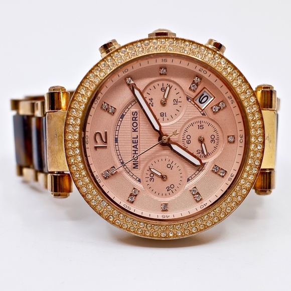 MICHAEL KORS~5538~parker~TORTOISE GLITZ CHRONOGRAPH WATCH - Picture 1 of 6